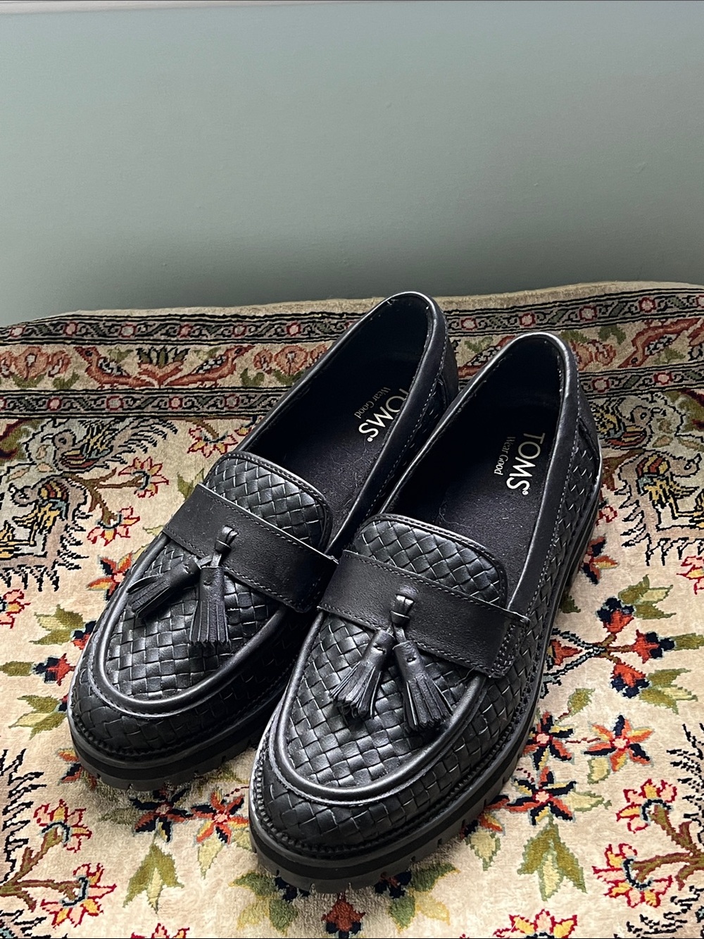 Toms Black Woven Tassel Loafers